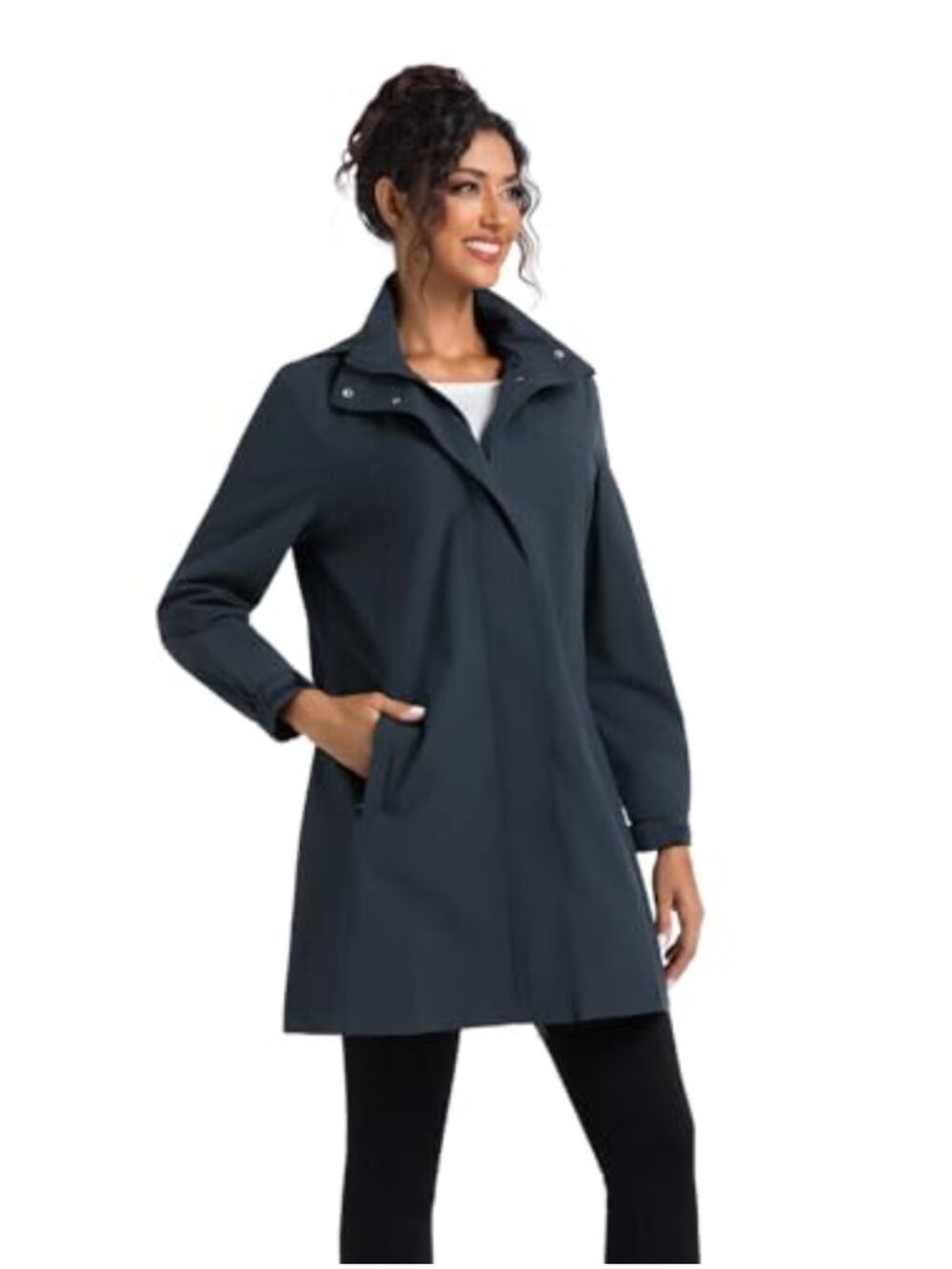 Women's Waterproof Long Raincoat with Detachable Hood Lightweight Trench Coat